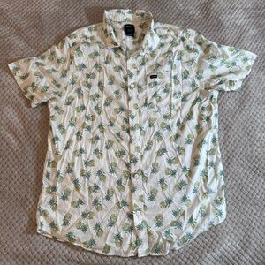 RVCA White and Green Casual Button Down Shirt